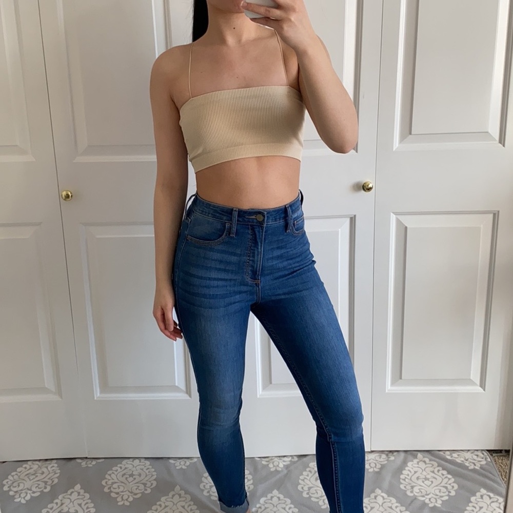 ❗️(SALE) Tan Micro Strap Ribbed Basic Tube Top Size M/L - Picture 3 of 4